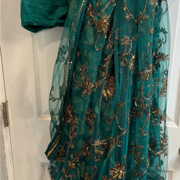 Frontier Green and Gold Saree with hand embroidery - Picture 6 of 17